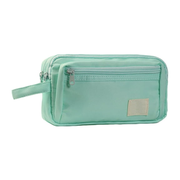 Twfbrm Large Capacity Pencil Pouch, Solid Color Canvas Pencil Case with 3 Compartments, Portable Stationery Organizer with Handle and Zipper, Travel Cosmetic Storage Bag Office Supplies, Blue