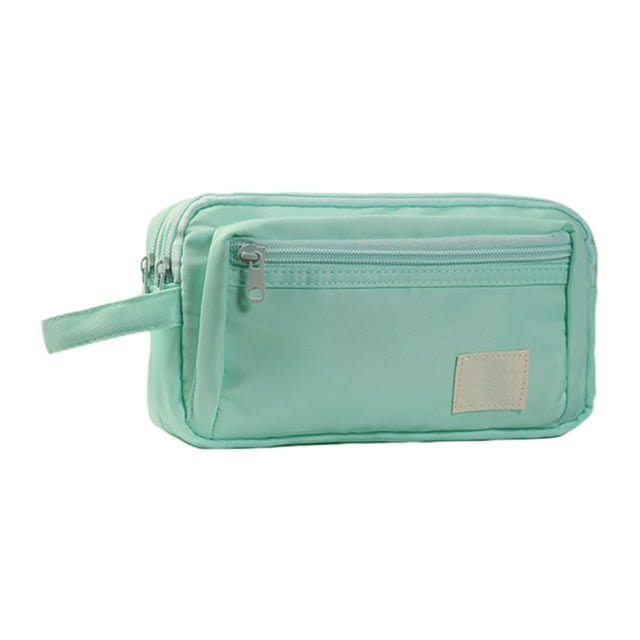 Lksixu Large Capacity Pencil Pouch, Solid Color Canvas Pencil Case with 3 Compartments, Portable Stationery Organizer with Handle and Zipper, Travel Cosmetic Storage Bag Office Supplies, Blue