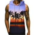 thumbnail image 1 of Birdeem Mens Independence Day Hooded Tank Top 3D Non Positioning Sunset Tree Print Sleeveless Head Drawstring Pocket Hooded Tank Top Casual T-Shirt Top, 1 of 1