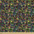 thumbnail image 2 of Abstract Sofa Upholstery Fabric by the Yard, Jumble Sixties Inspirations with Colorful Dots and Swirls on a Black Background, Decorative Fabric for DIY and Home Accents, Multicolor by Ambesonne, 2 of 5