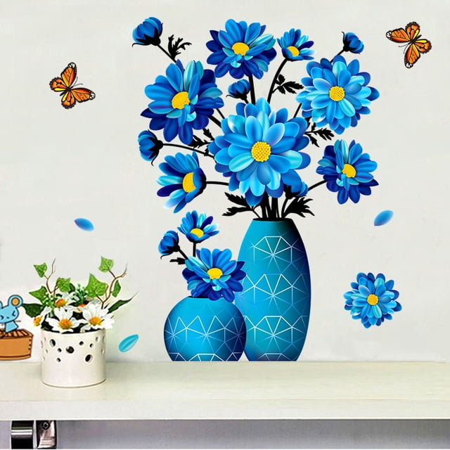 Adhesivos de pared autoadhesivos de PVC con forma de margarita azul