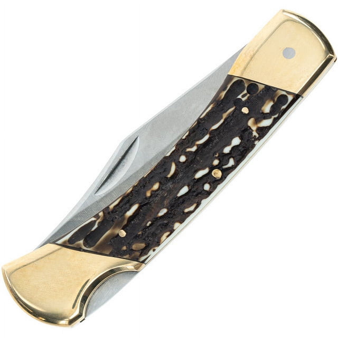 Uncle Henry Next Gen Staglon LB8CP Bear Paw 8.7in Folding Knife with 3.7in Stainless Steel Clip-Point Blade, Brass Bolsters, and a Staglon Handle for Hunting, Camping, EDC, and Outdoors