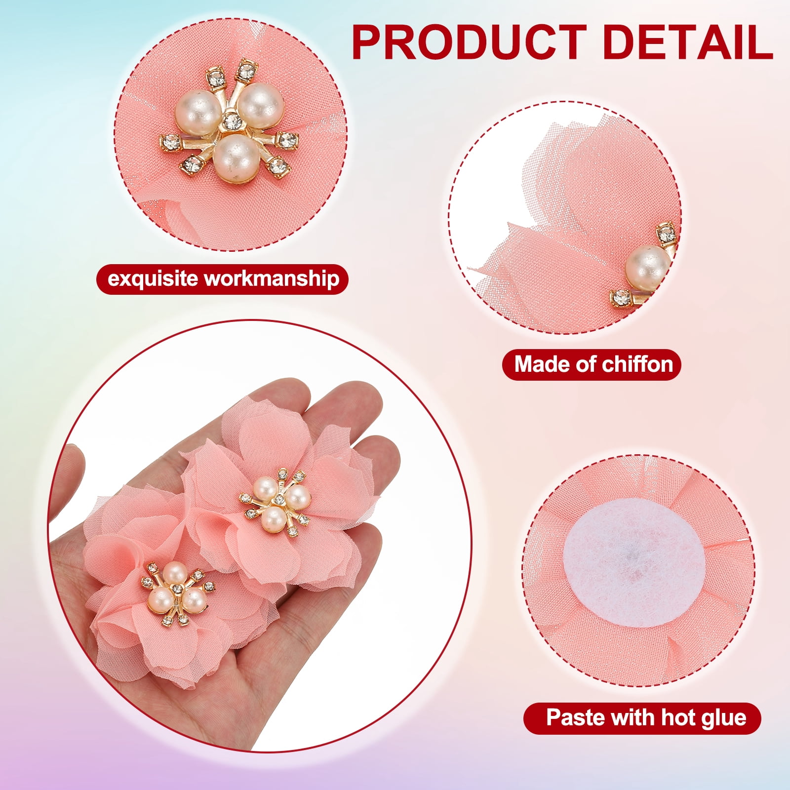 Unique Bargains Rhinestone Pearl Chiffon Flower Embellishments Light Pink