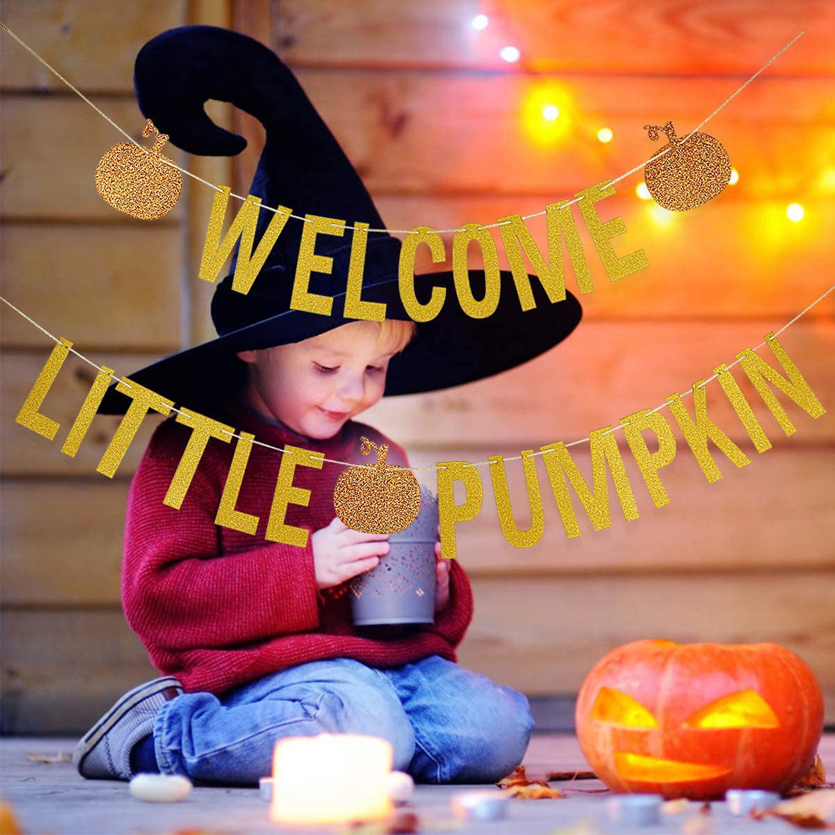 Gold Glittery Welcome Little Pumpkin Banner,Thanksgiving Fall Theme Baby Shower 