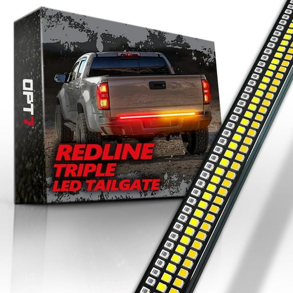 OPT7 48" Redline Triple Row LED Tailgate Light Bar Sequential Amber Turn Signal Weatherproof Rigid