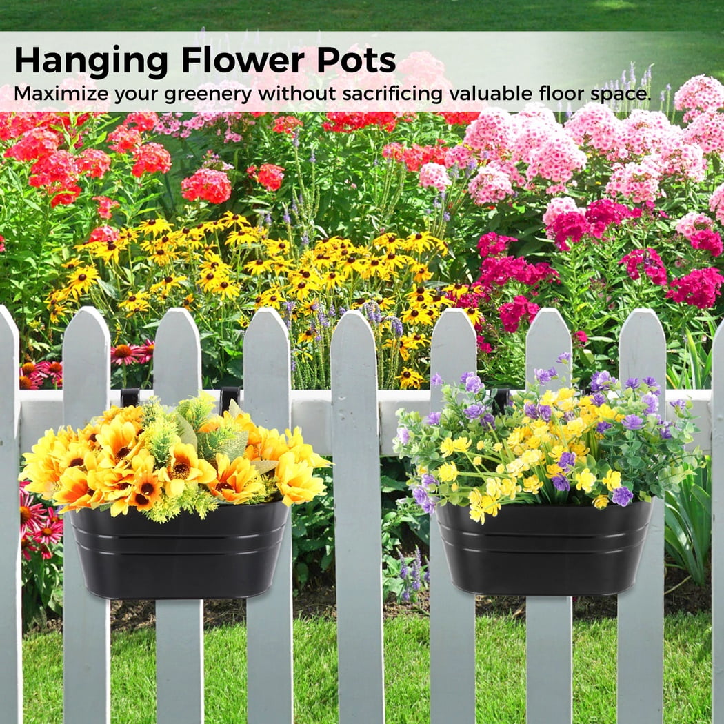 6Pcs Metal Wall Planters with Detachable Hooks, Hanging Flower Pots, Metal Plant Pot Holders, Plant Pot Decors for Indoor Outdoor Railing Fence Balcony Garden