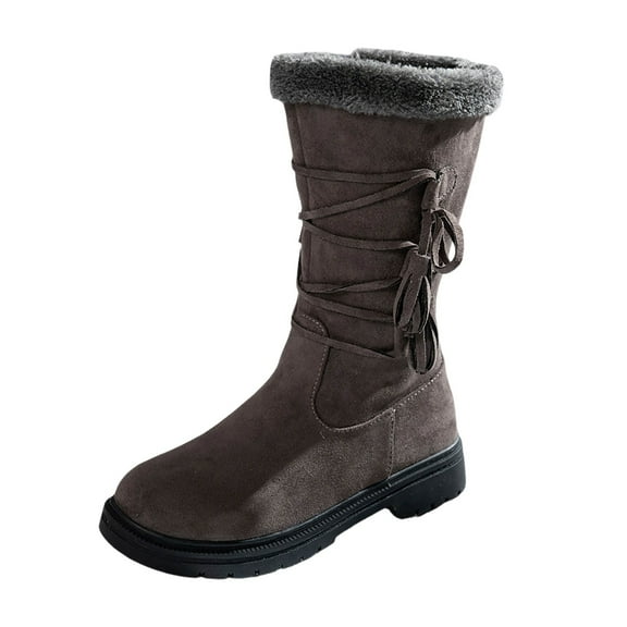 Boots for Women,Winter Mid Calf Boots With Side Zipper Lined For Comfort And Warmth Fashion Casual Footwear Boots,Knee High Boots Women,Grey,9.5