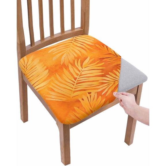 Botanical Orange Chair Seat Covers for Dining Room Stretch Chair Seat Covers Set of 2, Tropical Palm Leaf Modernism Chair Seat Protector Cushion Slipcovers for Kitchen Restaurant Office