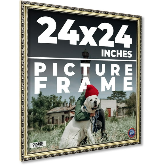 24x24 Frame Silver Solid Wood Picture Frame Width 1.125 Inches | Interior Frame Depth 0.375 Inches