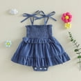 thumbnail image 2 of TAmten 3 Month Baby Girl Clothes Denim Romper Dress Baby Summer Outfits Sleeveless Tie Up Shoulder Smocked Ruffle Bodysuit(Blue,6-12 Months), 2 of 8