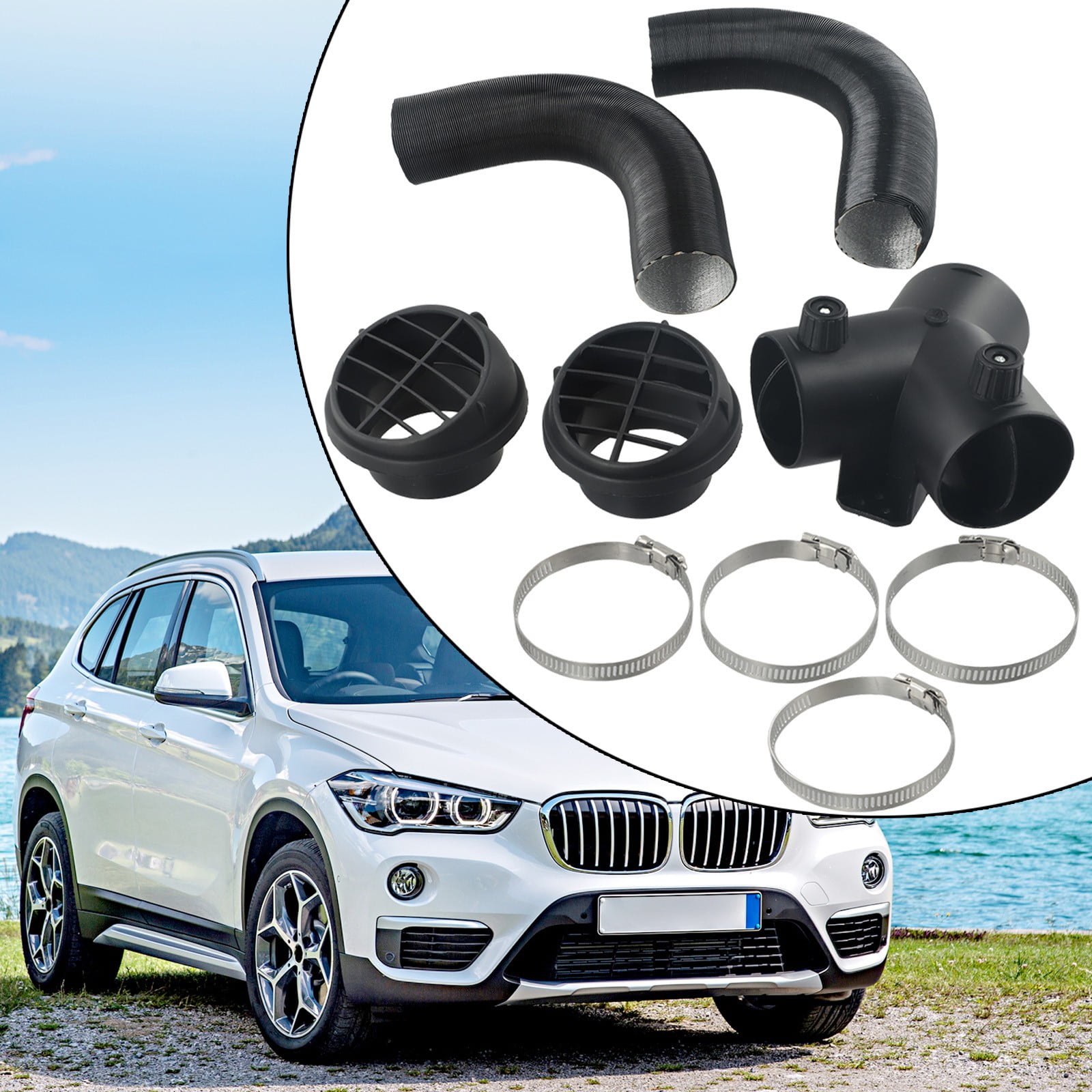 60mm Pipe Ducting Y Piece + Warm Air Outlet Vent & Hose Clip for Diesel Heater