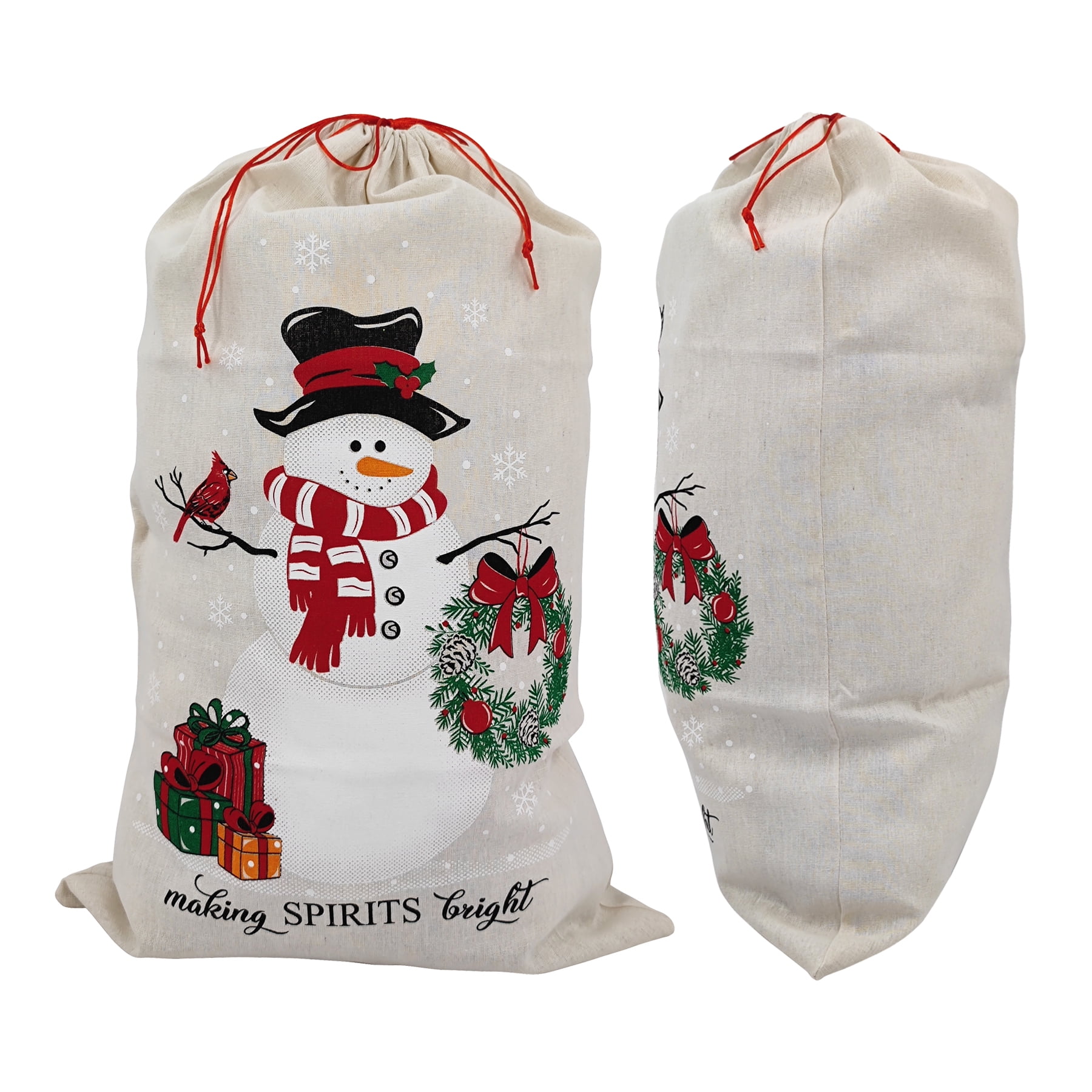 Holiday Time 1 Compte sacs en tissu multi couleur avec cordon 18 "par 29" pour le stockage des emballages de Noël HOLIDAY TIME PL SANTA SACK SNOWMAN