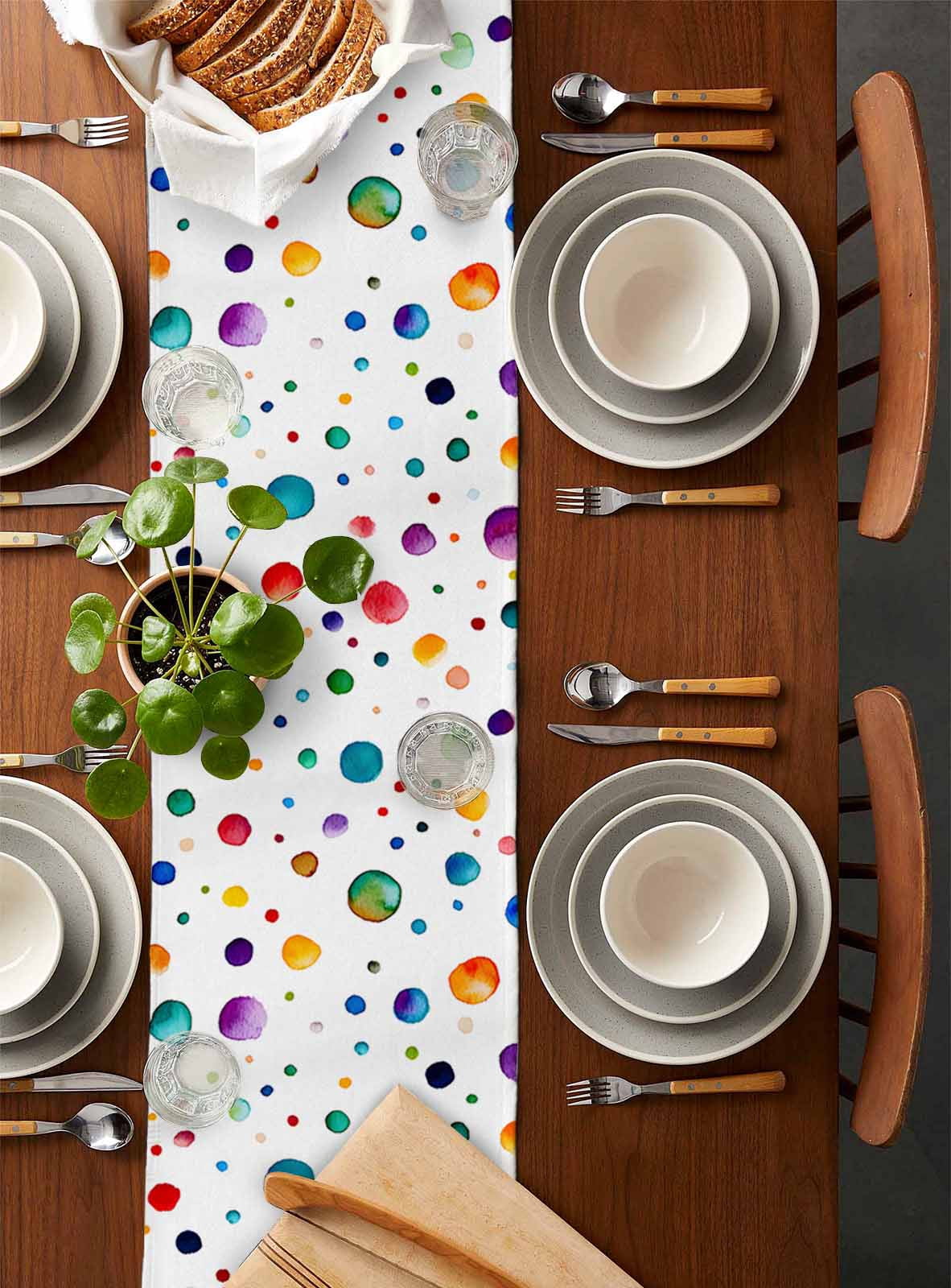 Colorful Polka Dot Table Runner Rainbow Color Polka Dots Abstract Art Tablerunners 18 x 72 Inch, Table Decorations Tabletop Scarf for Summer Gathering Holiday Farmhouse Kitchen Dining Decor