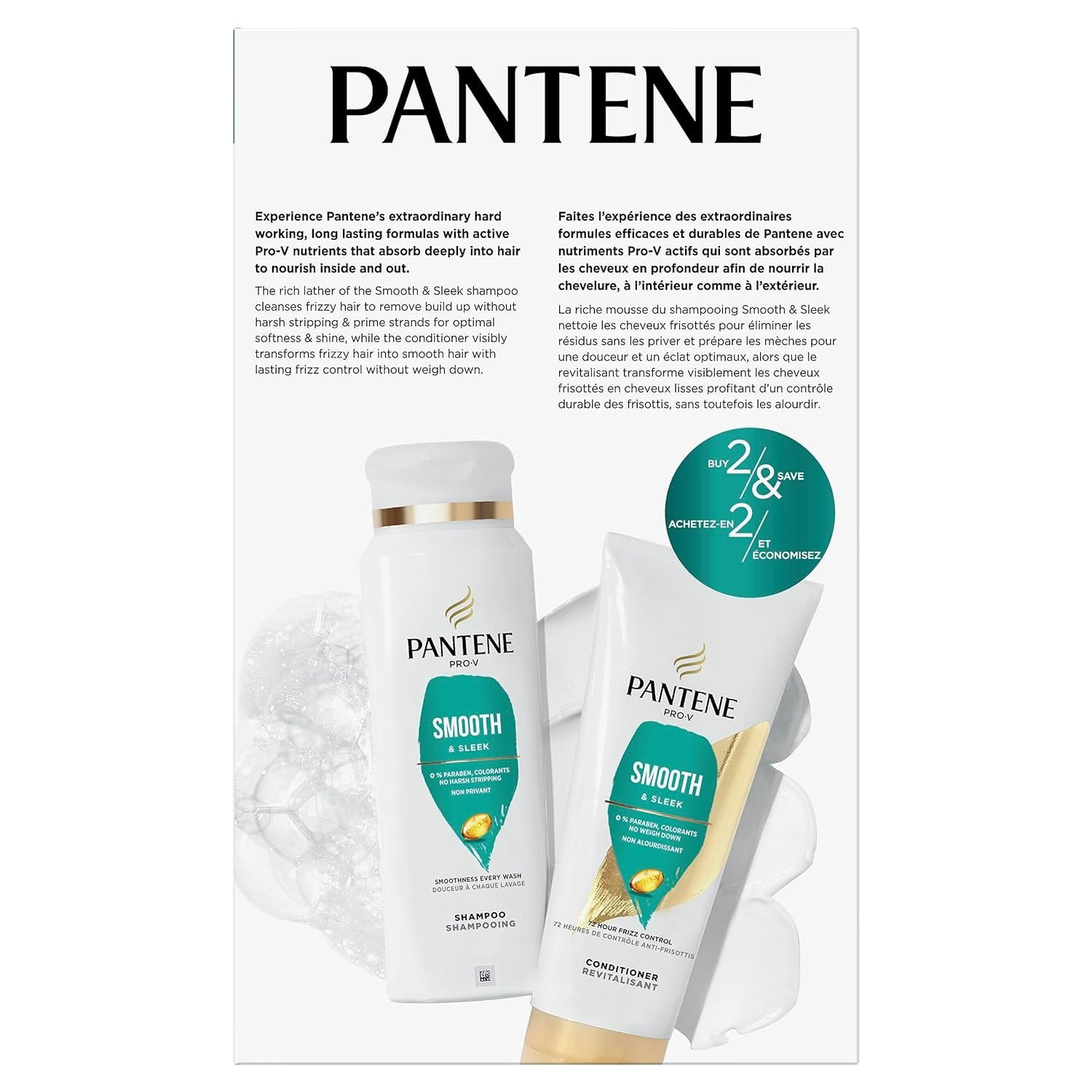Pantene Pro-V Smooth & Sleek Shampoo & Conditioner for Frizzy Hair, 12oz/10.4oz