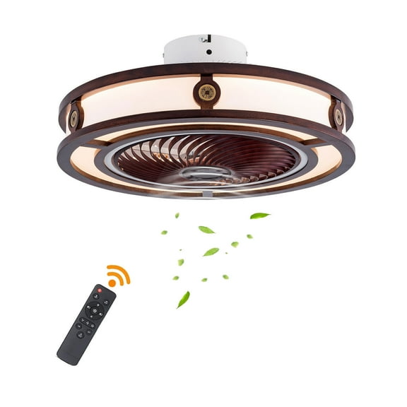 20inch Small Enclosed Fandelier Bedroom Kitchen Caged Low Profile Ceiling Fan With LED Light 6 Speeds & Remote Control