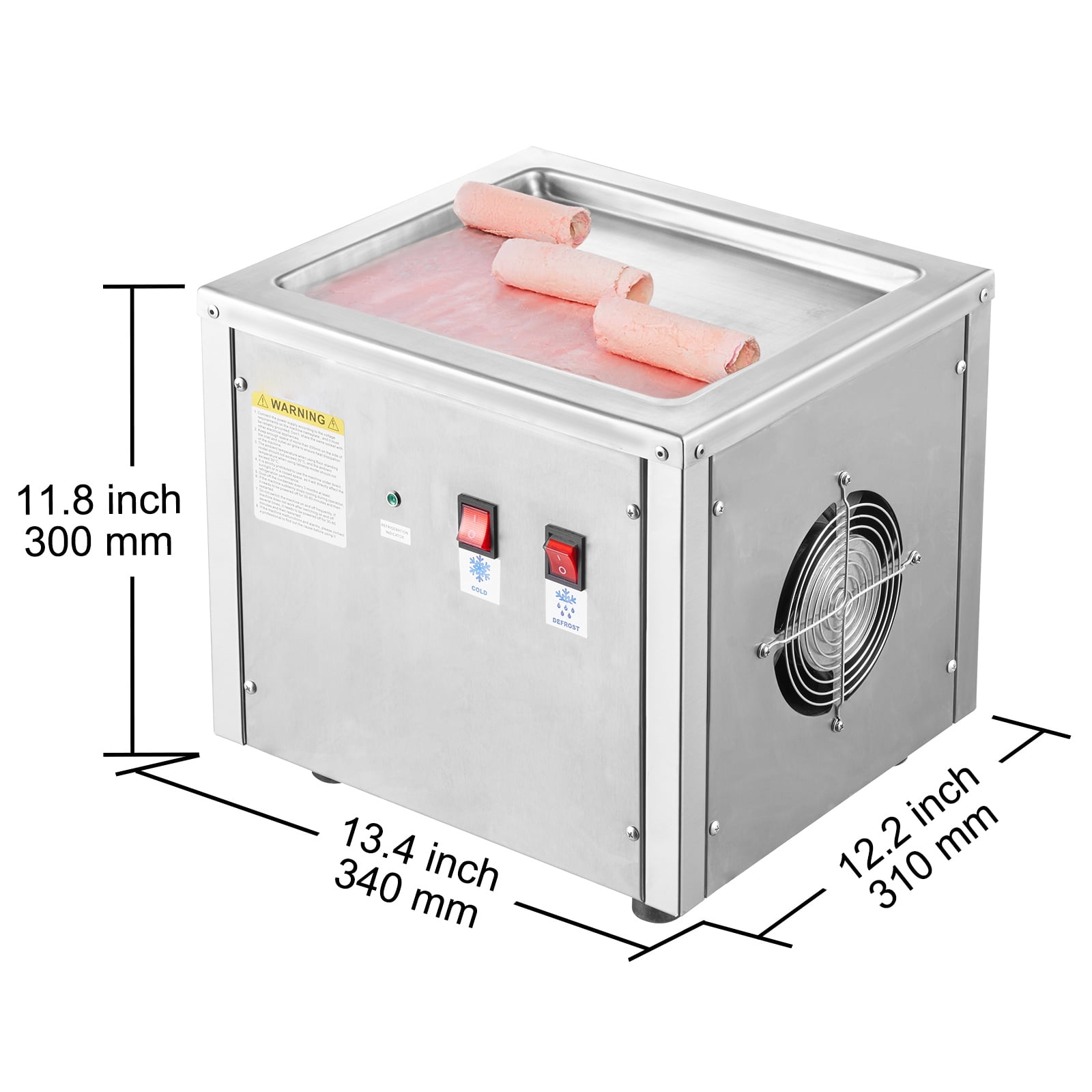 KFFKFF 11 x 9.5 Inch Pan Fried Ice Cream Roll Machine / Rolled Ice Cream Maker