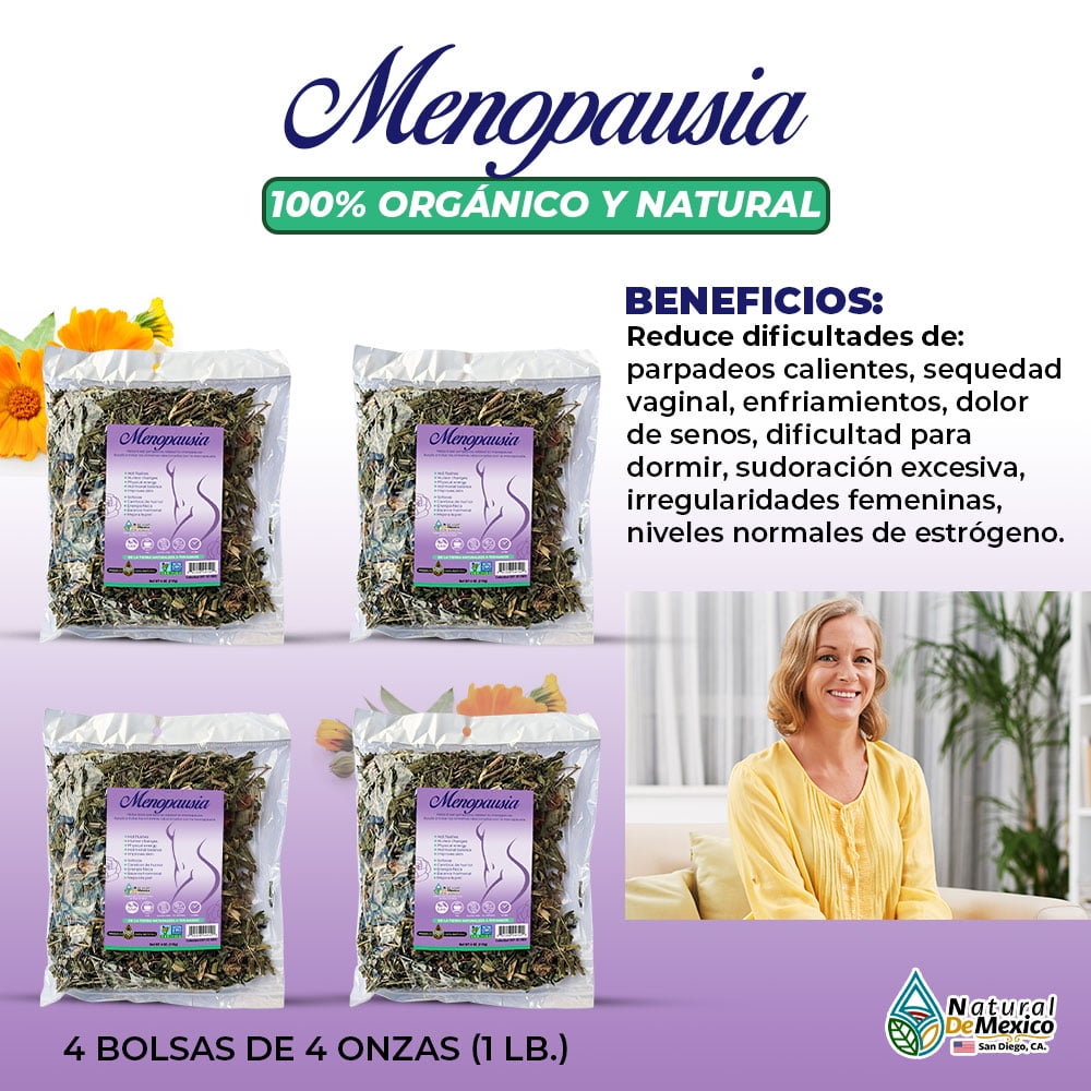 Menopausia Herbal/Tea 1 Lb-453gr. (4 Bolsas de 4 Oz) Menopause Relief Tea 100% Organic, Perimenopause and Hot Flash Relief. Antes, Durante y Después de la Menopausia