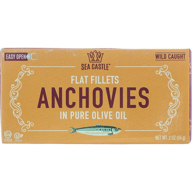 Sea Castle Flat Fillets Anchovies In Pure Olive Oil 2 OZ 12 Pack Wild