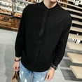 thumbnail image 2 of Chemise Simple de Loisirs pour Homme, Col Montant, Chemises Décontractées Amples, Manches Longues, Chemises en Coton et Lin, 2 of 6