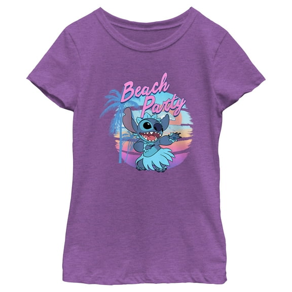Girl's Lilo & Stitch Beach Party Stitch Graphic Tee Purple Berry X Large