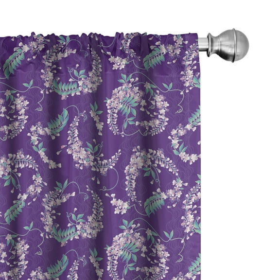 Ambesonne Floral 4-Panel Curtains, Japanese Wisteria Flowers, 56"x84", Purple Seafoam