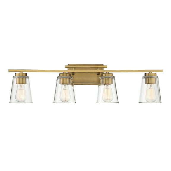 Warm Brass Four Light Bath Bar from the Calhoun Collection