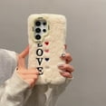 thumbnail image 2 of Fluffy Case for Samsung Galaxy A55, Girly Cute Faux Fur Cute Plush Furry Fuzzy Cover with Love Heart Shockproof Camera Lens Kickstand Protective Phone Case for Girls Women, White, 2 of 7
