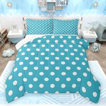 Homewish Kids Children Retro Polka Dots Full Size Comforter Sets 3-Piece,Minimalist Circle Bedding Comforter Set,Mid Century Vintage Geometric Lightweight Bedding Sets,Ultra Soft Home Decor