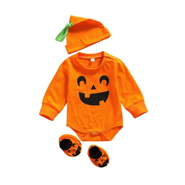 Nituyy Newborn Halloween Romper Hat Sleeves Pumpkin Print Clothing