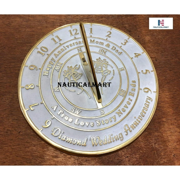 Artizan Village 60th Diamond Wedding for Mom and Dad. Solid Metal Anniversary Sundial Gift Idea is A Great Present for Your Parents to Celebrate 60 Years Marriage (Mom & Dad Diamond Anniversary)