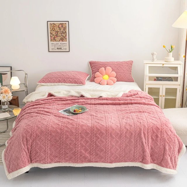 Mantas gruesas de lana de doble cara para la cama, mantas de invierno cálidas a cuadros para la sala de estar, fundas de lana de Cachemira de cordero suave para el hogar