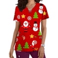 thumbnail image 1 of TIMIFIS Haut de Sarrau Rouge pour Femmes, Haut Cache-Cœur Imprimé de Noël pour les Fêtes, Chemise à Encolure, Bonhomme de Neige, Manches Courtes, Col en V, Tunique d'Infirmière pour le Travail, Blouse d'Uniforme de Travail avec Poches - Rouge Automne/hiver, 1 of 5