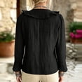 thumbnail image 4 of HaCpiu Women's Solid V-Neck Ruffle Blouse, Casual Loose Long Sleeve Tunic Shirt, Lightweight Flowy Tie-Front Top with Bell Cuffs, Black L, 4 of 5