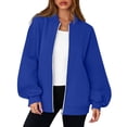 thumbnail image 5 of Resicozy Zip Up Jacket for Women No Hood Casual Spring Fall Lightweight Oversized Jacket Hoodless Sweat Jacket with Pocket Blue L, 5 of 7