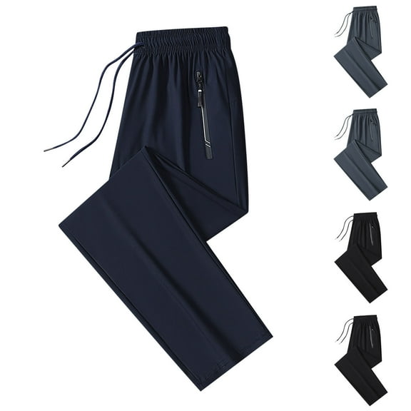 ZRGHAOYLQ Mens Big and Tall Joggers Lightweight Straight Wide Leg Sweatpants Breathable Moisture Wicking Jogging Pants Casual Drawstring Waisted Sweat Pants with Zipper Pockets