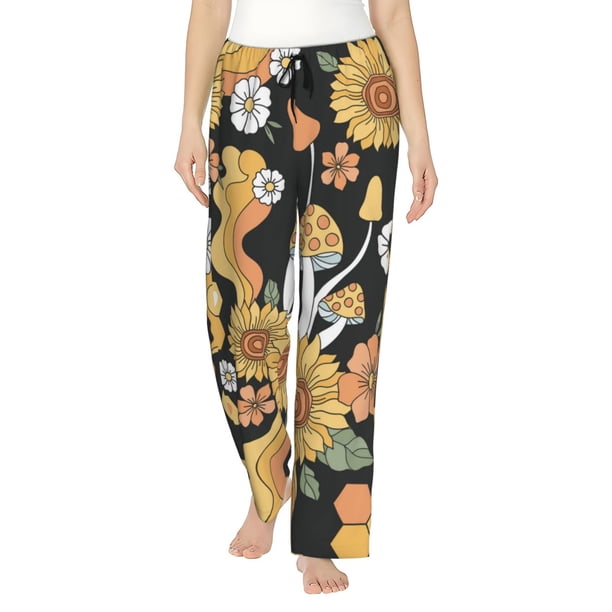 Balery Mushrooms Honeycomb Pantalones de pijama para mujer, pijamas ultraligeros, pantalones de estar por casa-Large