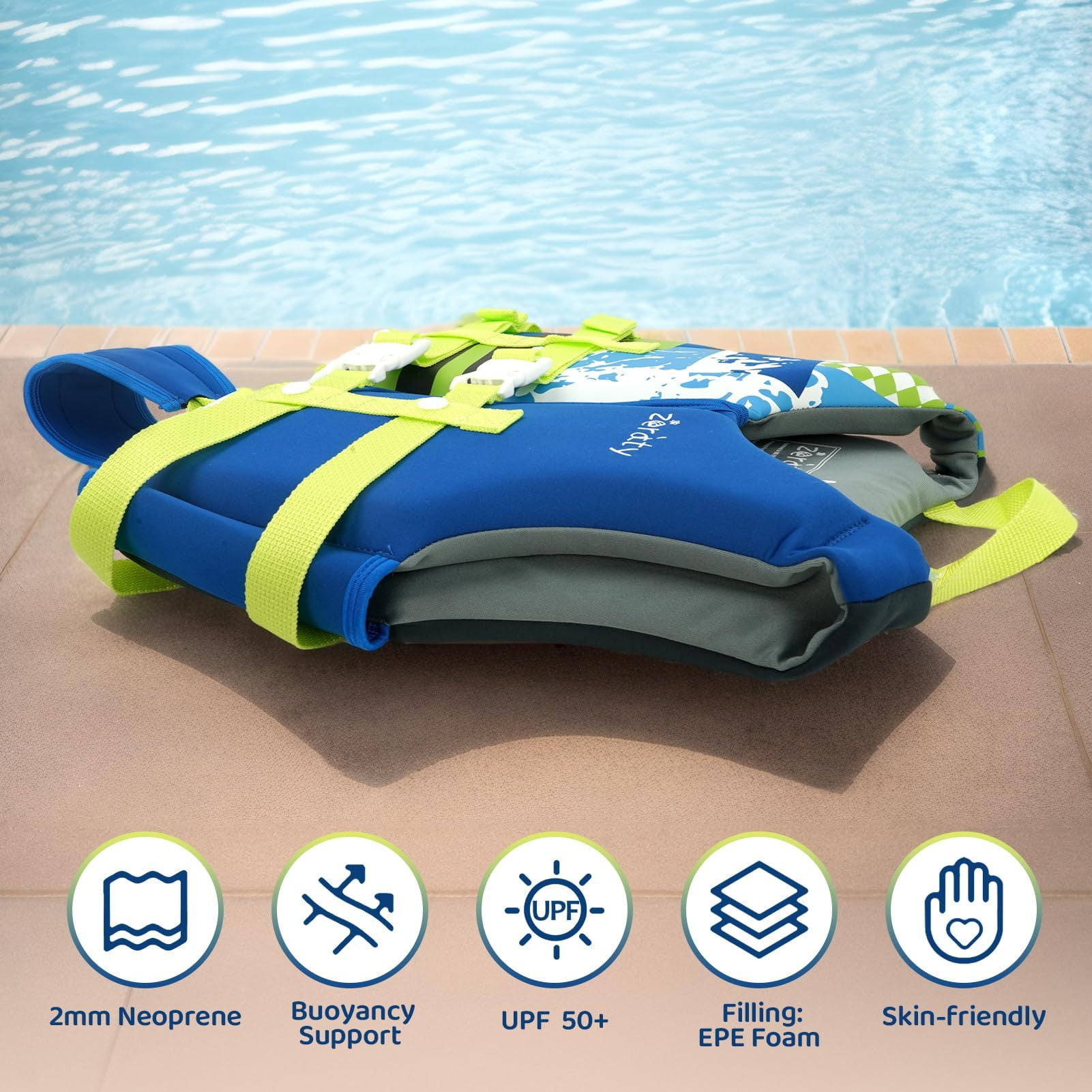 Zeraty Kids Swim Vest Life Jacket Flotation Swimming Aid with Adjustable Safety Strap Age 1-9 Years/22-50Lbs