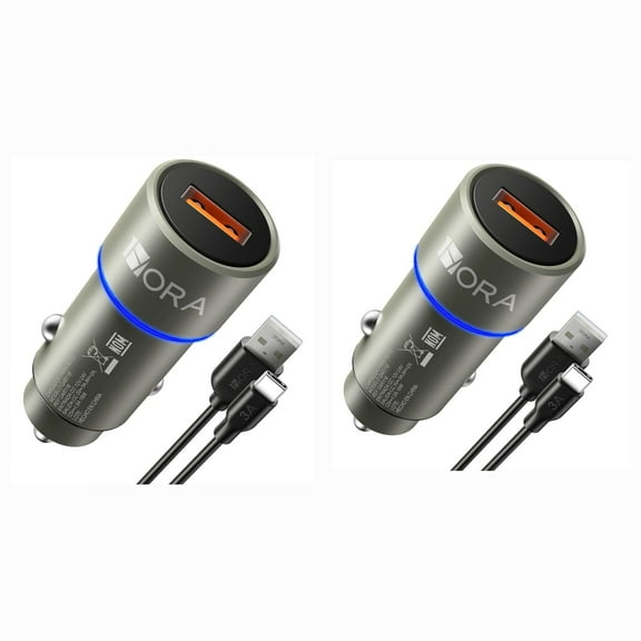1Hora 2-Pack USB-C Car Charger With Cable for iPhone, Android