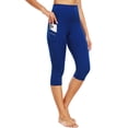 thumbnail image 3 of NELEUS Womens Tummy Control High Waist Capri Yoga Leggings with Pocket,Blue+Wine Red+Rose Red,US Size L, 3 of 12