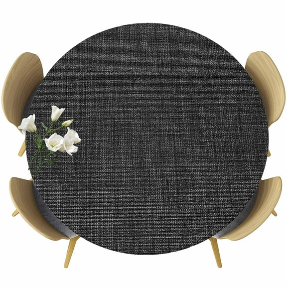 Black Round Tablecloth 55-60 Inch Round Fitted Table Cloth with Elastic Edge, Shabby Chic Rural Pastoral Farmhouse Waterproof Table Cover Protector for Outdoor Picnic Party Dining