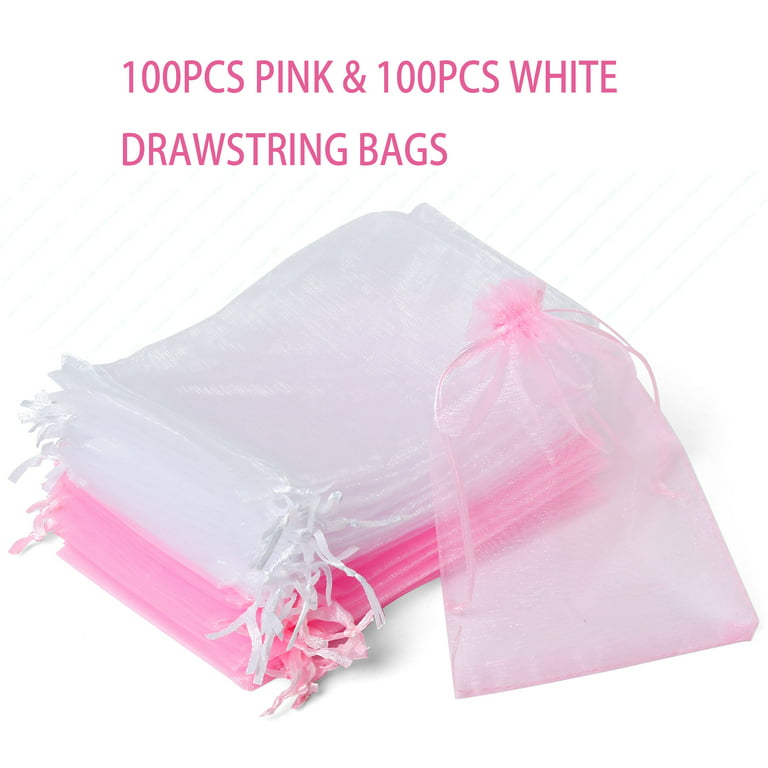 LotFancy 200 Pcs Organza Bags 4x6, Pink White Mesh Jewelry Bags for Party  Wedding 