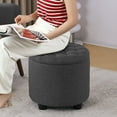 thumbnail image 5 of Furniliving Modern Upholstered Round Storage Ottoman Linen Footrest Stool Ottoman Bench, DarkGray, 5 of 13