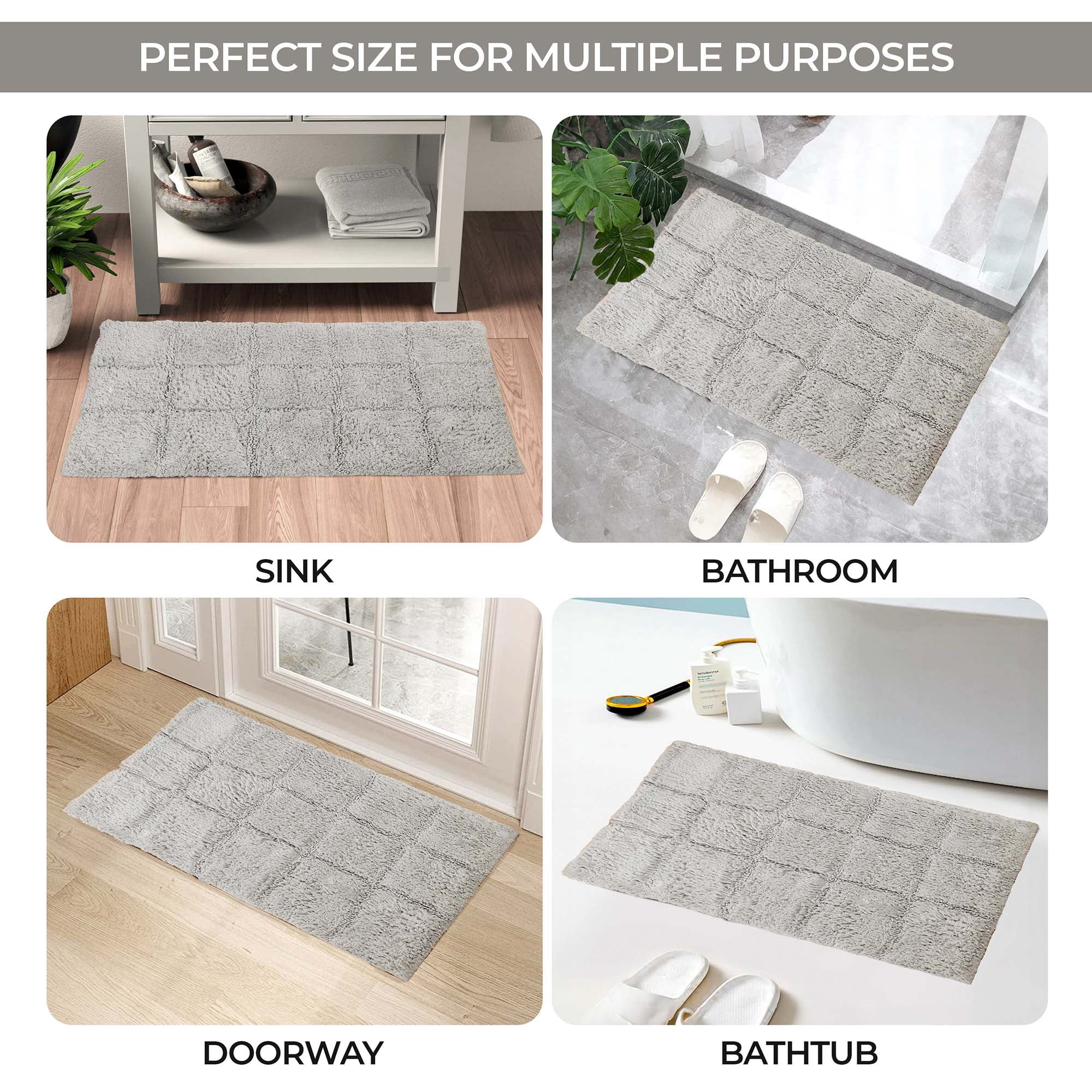 Superior Non-Slip Washable Bath Rug Set, 20" x 30", 24" x 36", Silver