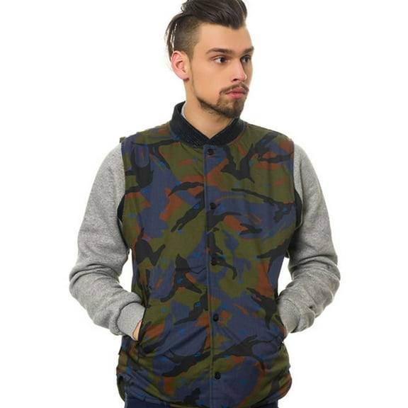 Crooks & Castles Mens The Killstreak Reversible Quilted Vest, Green, XXX-Large