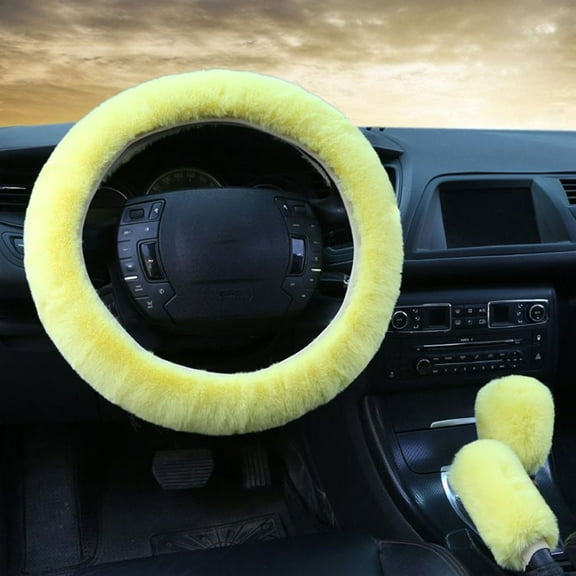 3Pcs/Set Fluffy Thick Auto Car Steering Wheel Plush Cover Soft Wool Winter