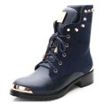 thumbnail image 3 of Ferwind Women's Goldtone Plated Treaded Outsole Mid Calf Lace Up Combat Booties Navy 8, 3 of 9