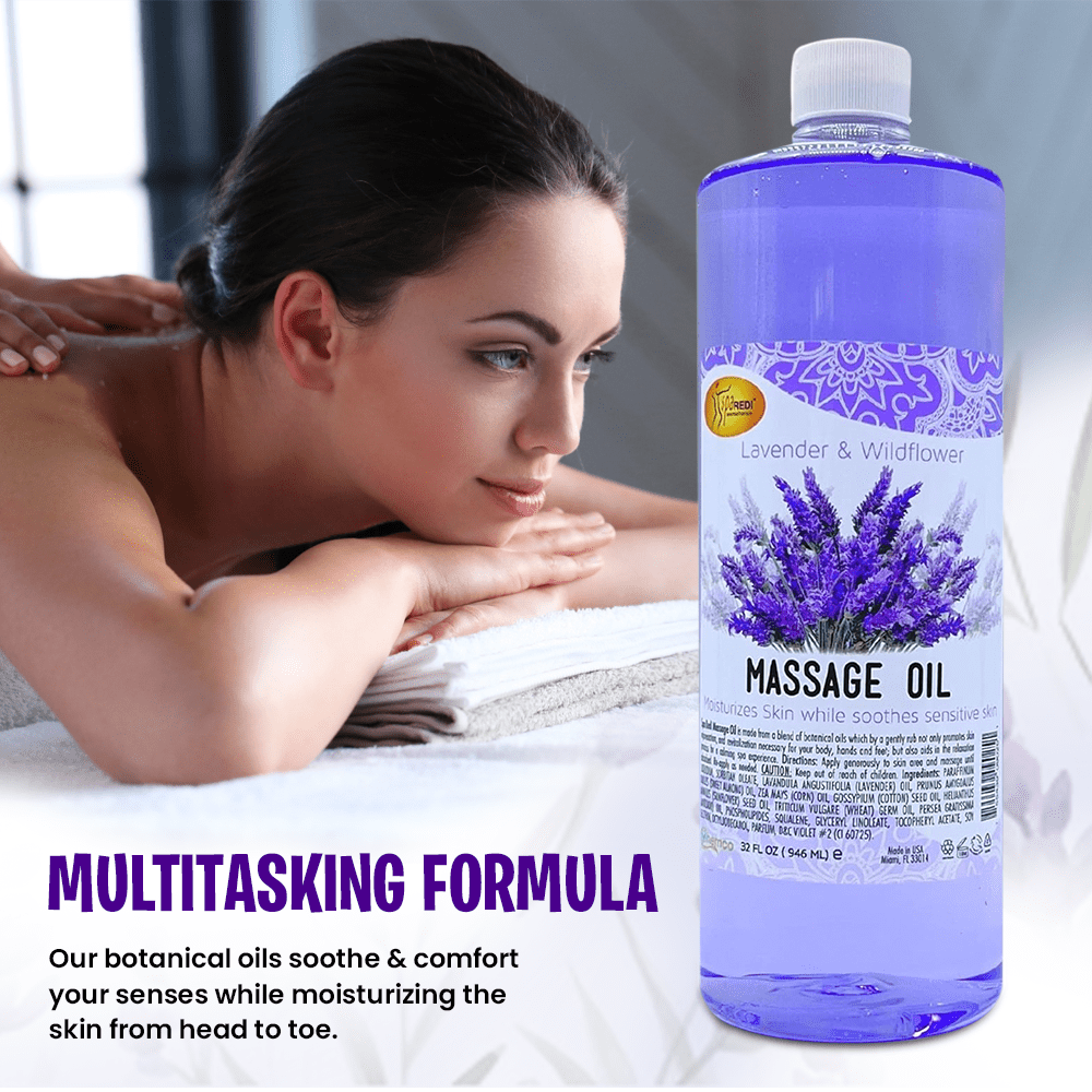 SPA REDI - Massage Oil, Lavender, 32 Oz - Professional Full Body Massage Therapy, Manicure, Pedicure - Relax Sore Muscles and Repair Dry Skin, Enhanced with High Absorption Oils and Vitamin E