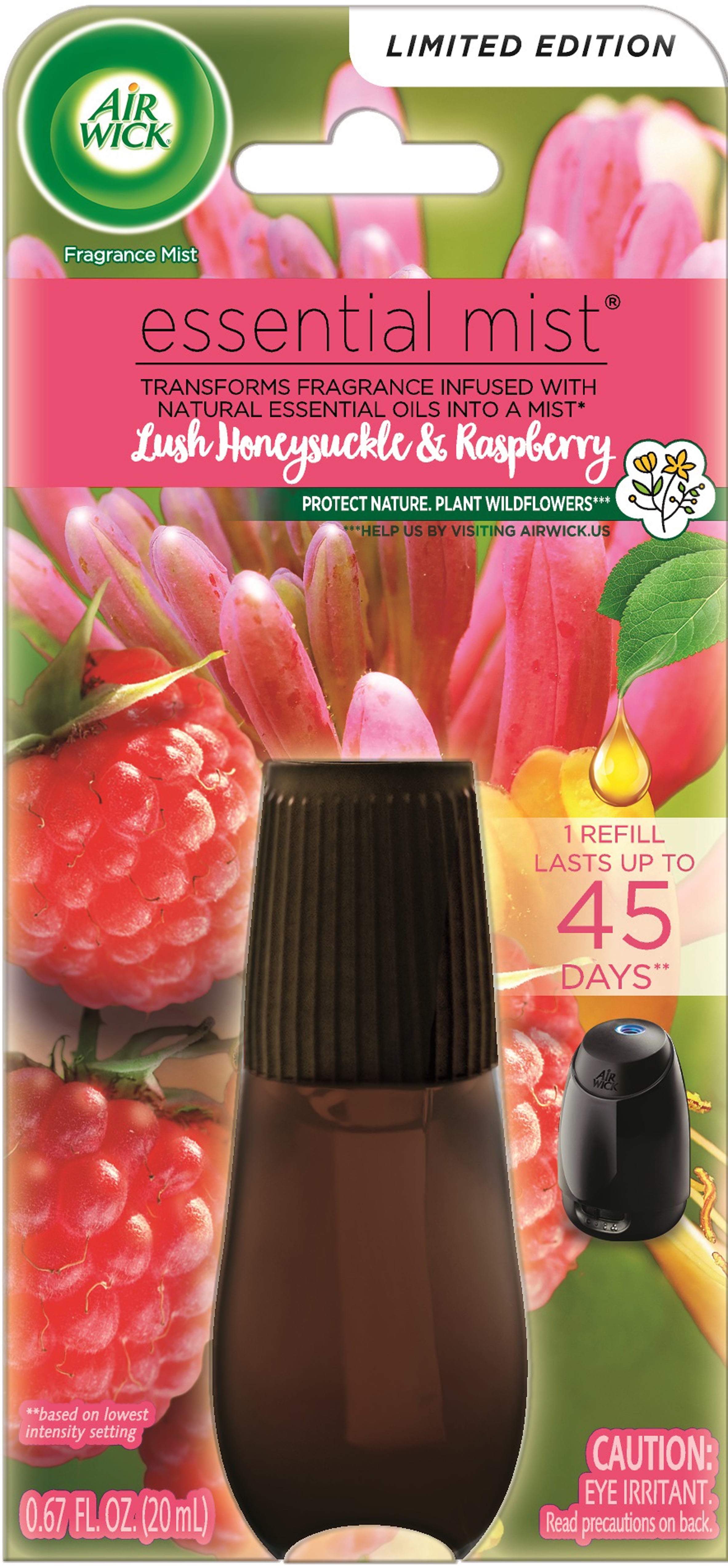 Air Wick Essential Mist Refill, 1 ct, Lush Honeysuckle and Raspberry, Essential Oils Diffuser, Air Freshener