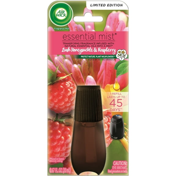 Air Wick Essential Mist Refill, 1 ct, Lush Honeysuckle and Raspberry, Essential Oils Diffuser, Air Freshener