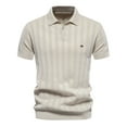 thumbnail image 2 of Yaoyar Mens Knitted Polo Shirt Short Sleeve Knit Texture Shirt Men Short Sleeve Turndown Collar Blouse Shirt Beige,S, 2 of 9
